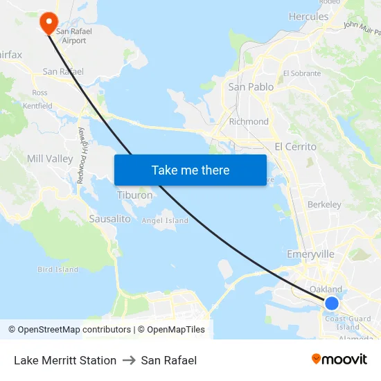 Lake Merritt Station to San Rafael map