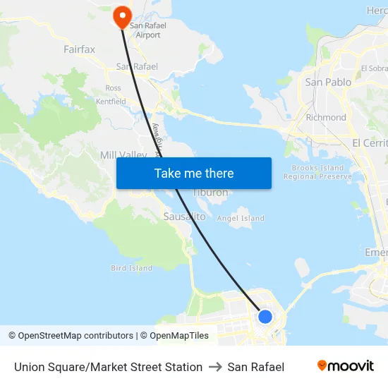 Union Square/Market Street Station to San Rafael map