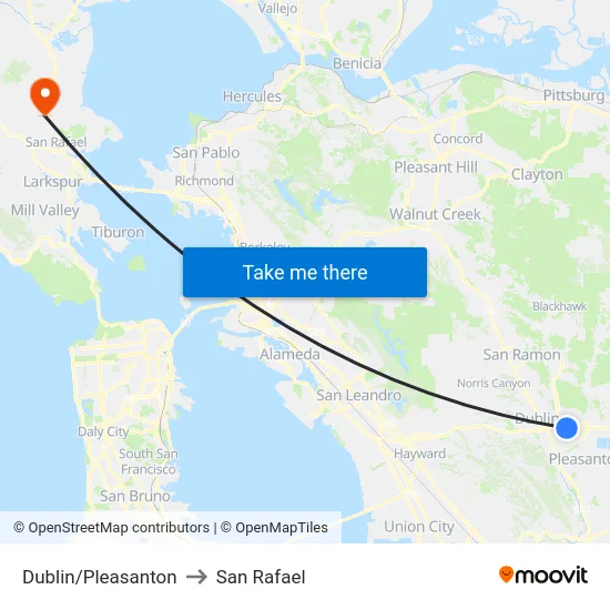 Dublin/Pleasanton to San Rafael map
