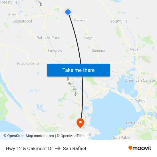 Hwy 12 & Oakmont Dr to San Rafael map