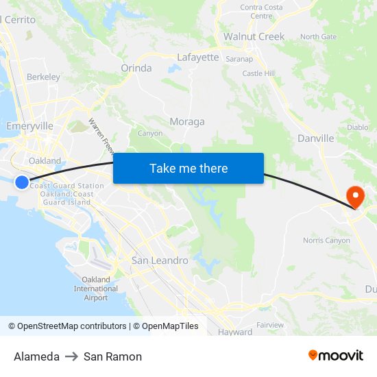 Alameda to San Ramon map