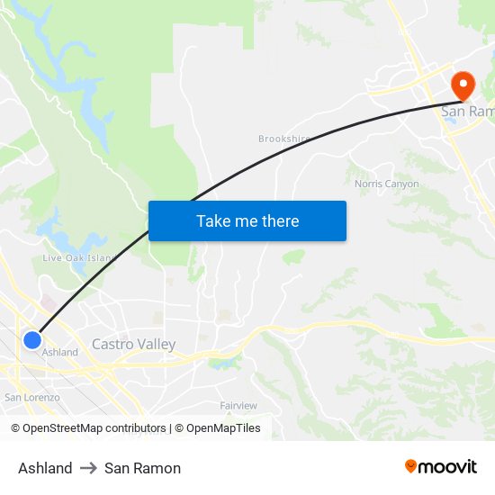 Ashland to San Ramon map