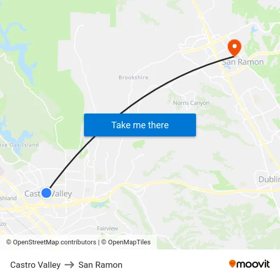 Castro Valley to San Ramon map