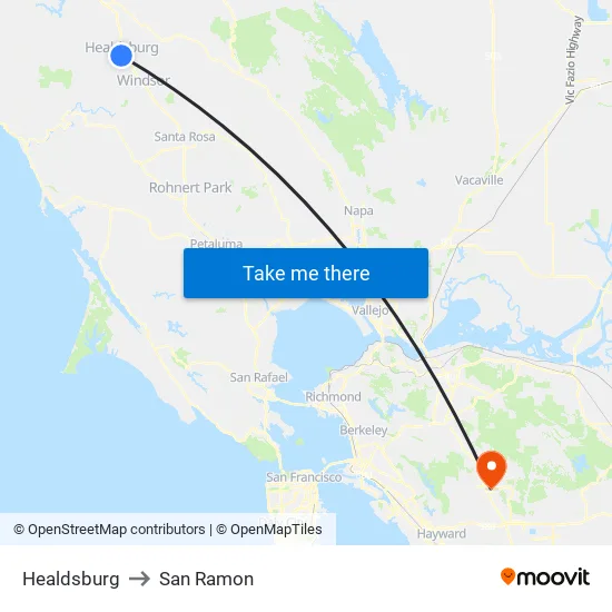 Healdsburg to San Ramon map