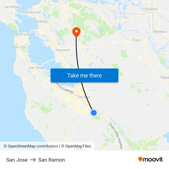 San Jose to San Ramon map