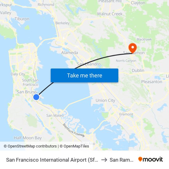 San Francisco International Airport (Sfo) to San Ramon map