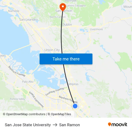San Jose State University to San Ramon map