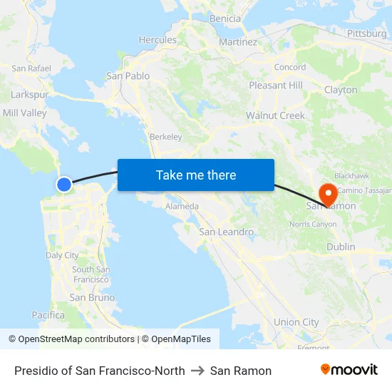 Presidio of San Francisco-North to San Ramon map