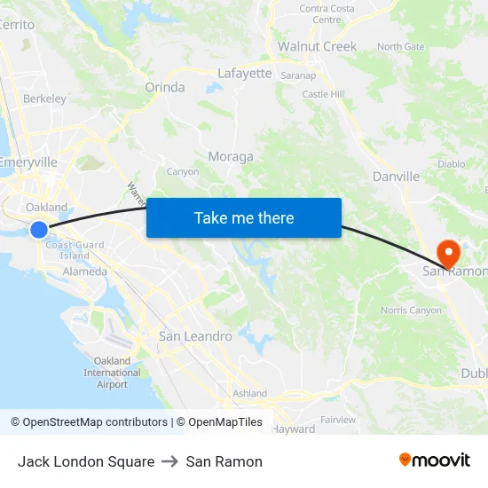 Jack London Square to San Ramon map