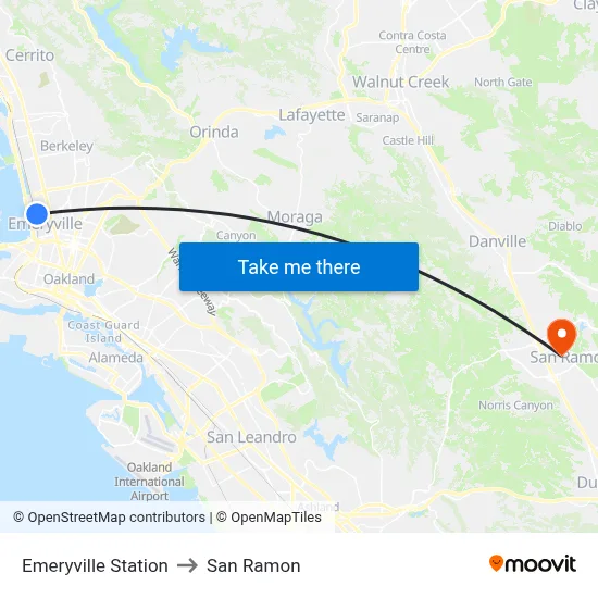 Emeryville Station to San Ramon map