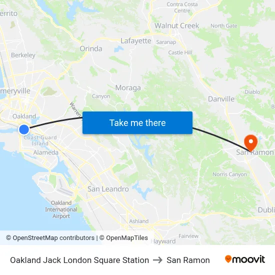 Oakland Jack London Square Station to San Ramon map