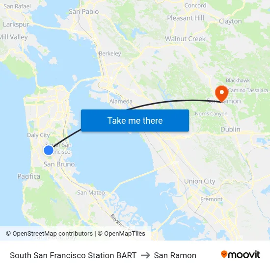 South San Francisco Station BART to San Ramon map