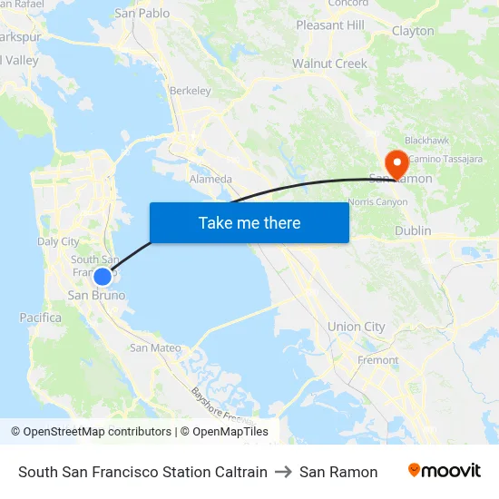 South San Francisco Station Caltrain to San Ramon map