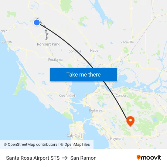 Santa Rosa Airport STS to San Ramon map