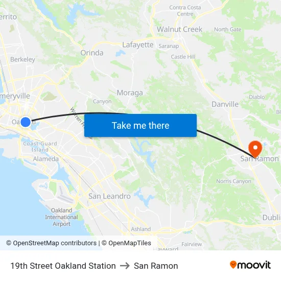 19th Street Oakland Station to San Ramon map
