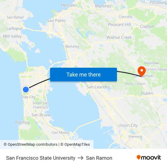 San Francisco State University to San Ramon map
