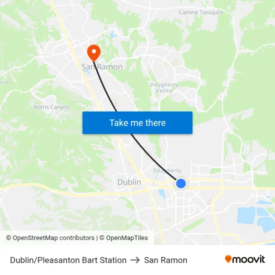 Dublin/Pleasanton Bart Station to San Ramon map