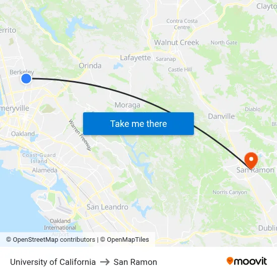 University of California to San Ramon map