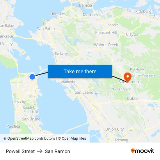 Powell Street to San Ramon map