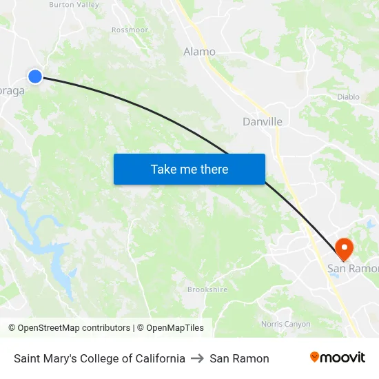 Saint Mary's College of California to San Ramon map