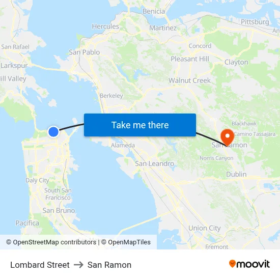 Lombard Street to San Ramon map