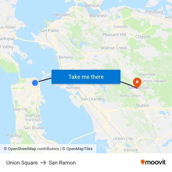 Union Square to San Ramon map