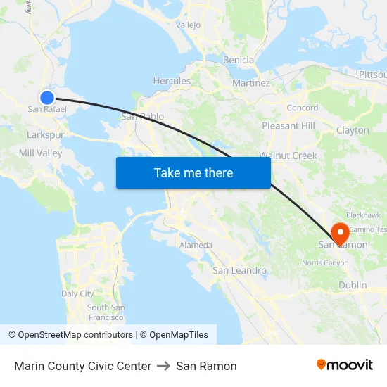 Marin County Civic Center to San Ramon map