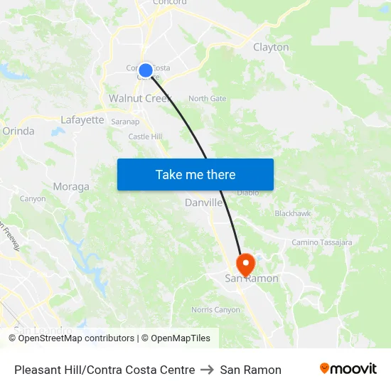 Pleasant Hill/Contra Costa Centre to San Ramon map