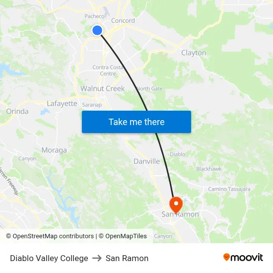 Diablo Valley College to San Ramon map
