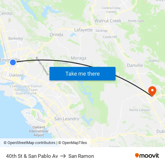 40th St & San Pablo Av to San Ramon map