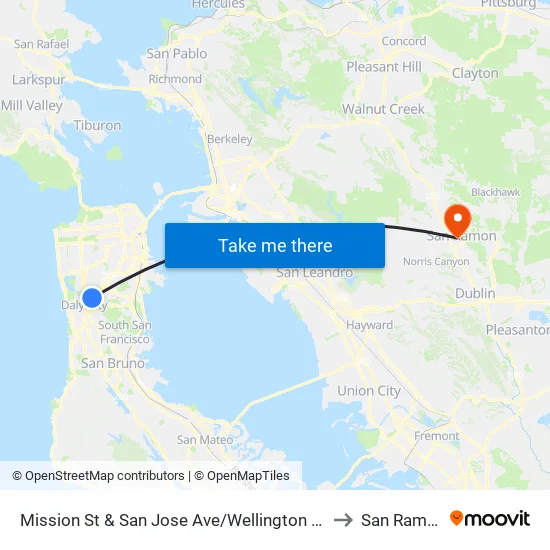 Mission St & San Jose Ave/Wellington Ave to San Ramon map