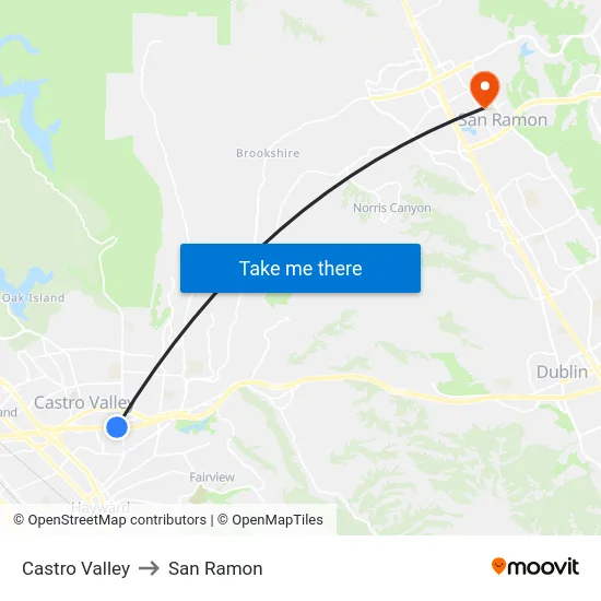 Castro Valley to San Ramon map