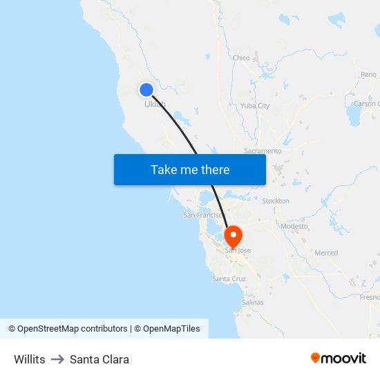 Willits to Santa Clara map
