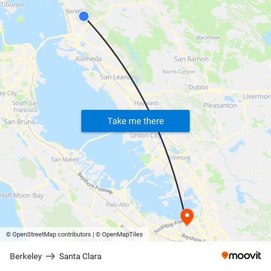 Berkeley to Santa Clara map