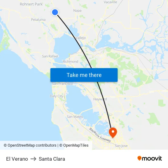 El Verano to Santa Clara map