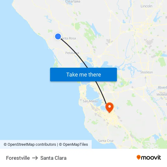 Forestville to Santa Clara map