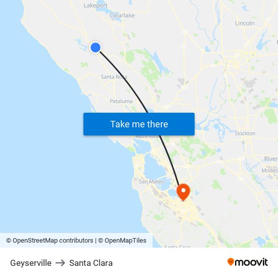 Geyserville to Santa Clara map