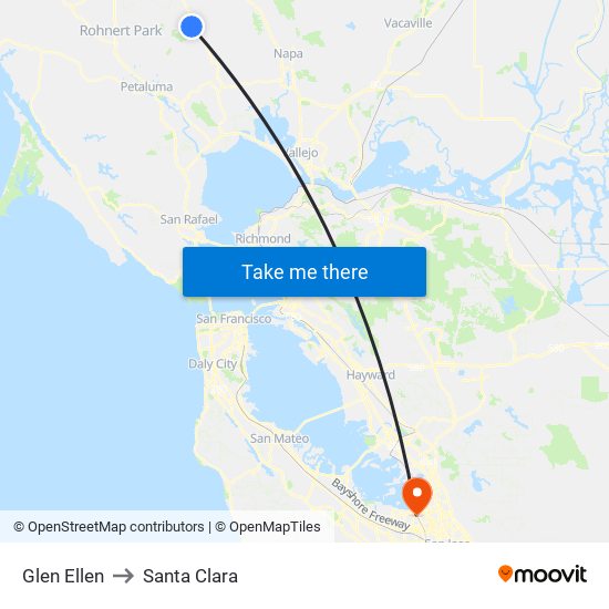 Glen Ellen to Santa Clara map