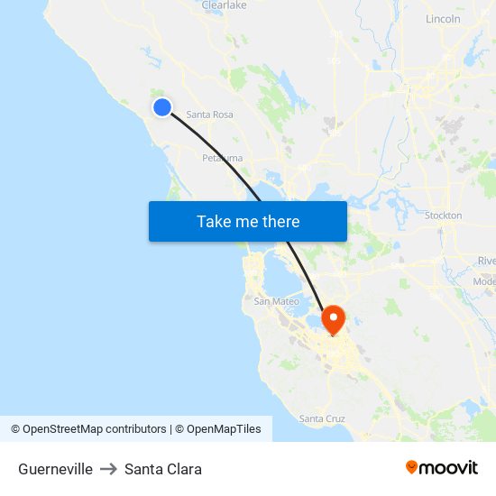 Guerneville to Santa Clara map