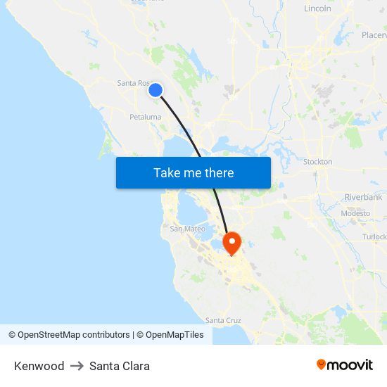 Kenwood to Santa Clara map