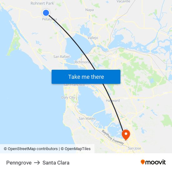 Penngrove to Santa Clara map