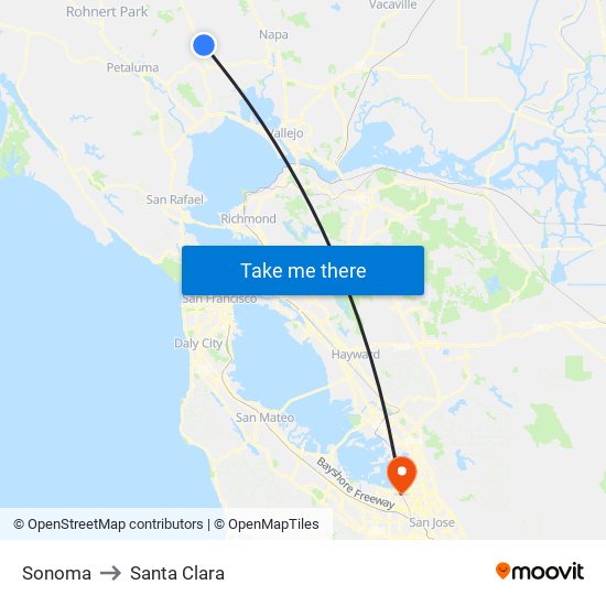 Sonoma to Santa Clara map