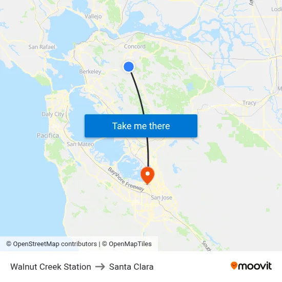 Walnut Creek Station to Santa Clara map
