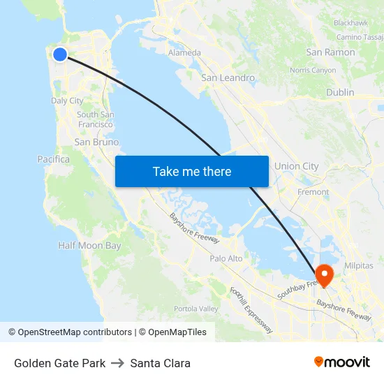 Golden Gate Park to Santa Clara map