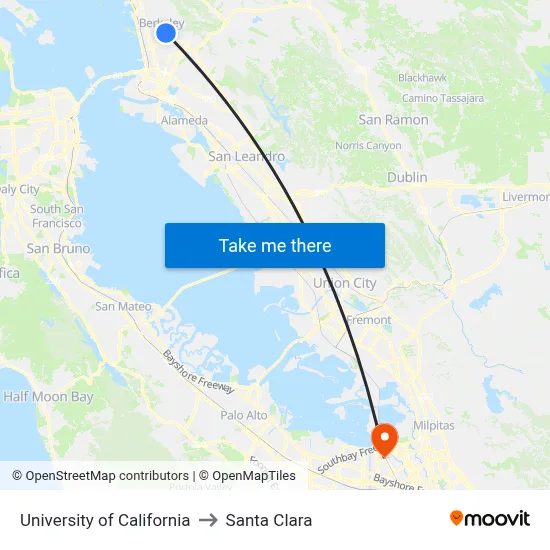 University of California to Santa Clara map