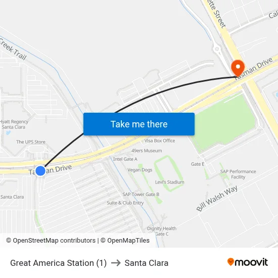 Great America Station (1) to Santa Clara map
