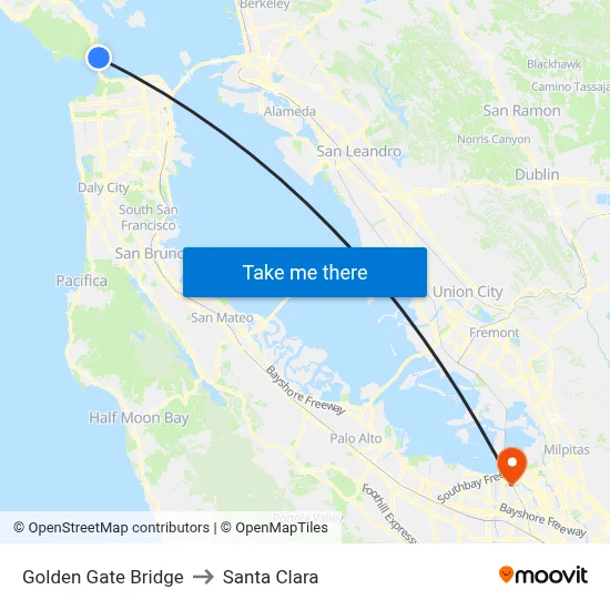 Golden Gate Bridge to Santa Clara map