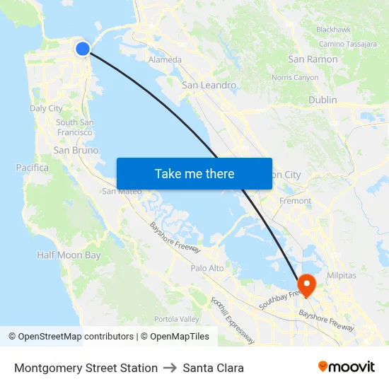 Montgomery Street Station to Santa Clara map