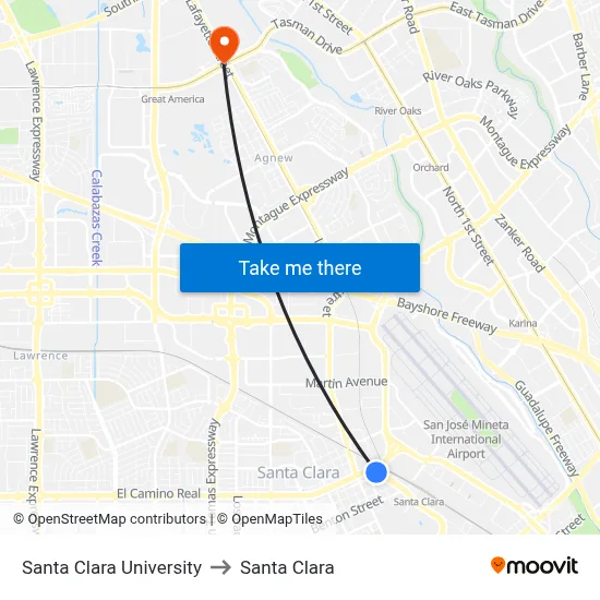 Santa Clara University to Santa Clara map