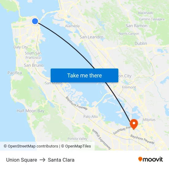 Union Square to Santa Clara map